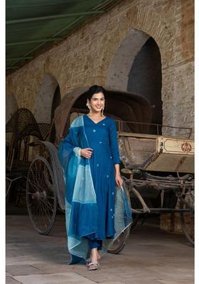 Blue Printed Rayon Anarkali Set
