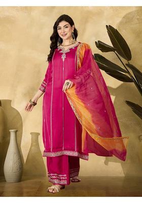 Pink Embroidery Silk Kurta Set