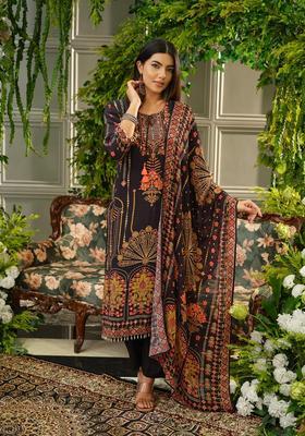 Black Printed Polyester Kurta Set