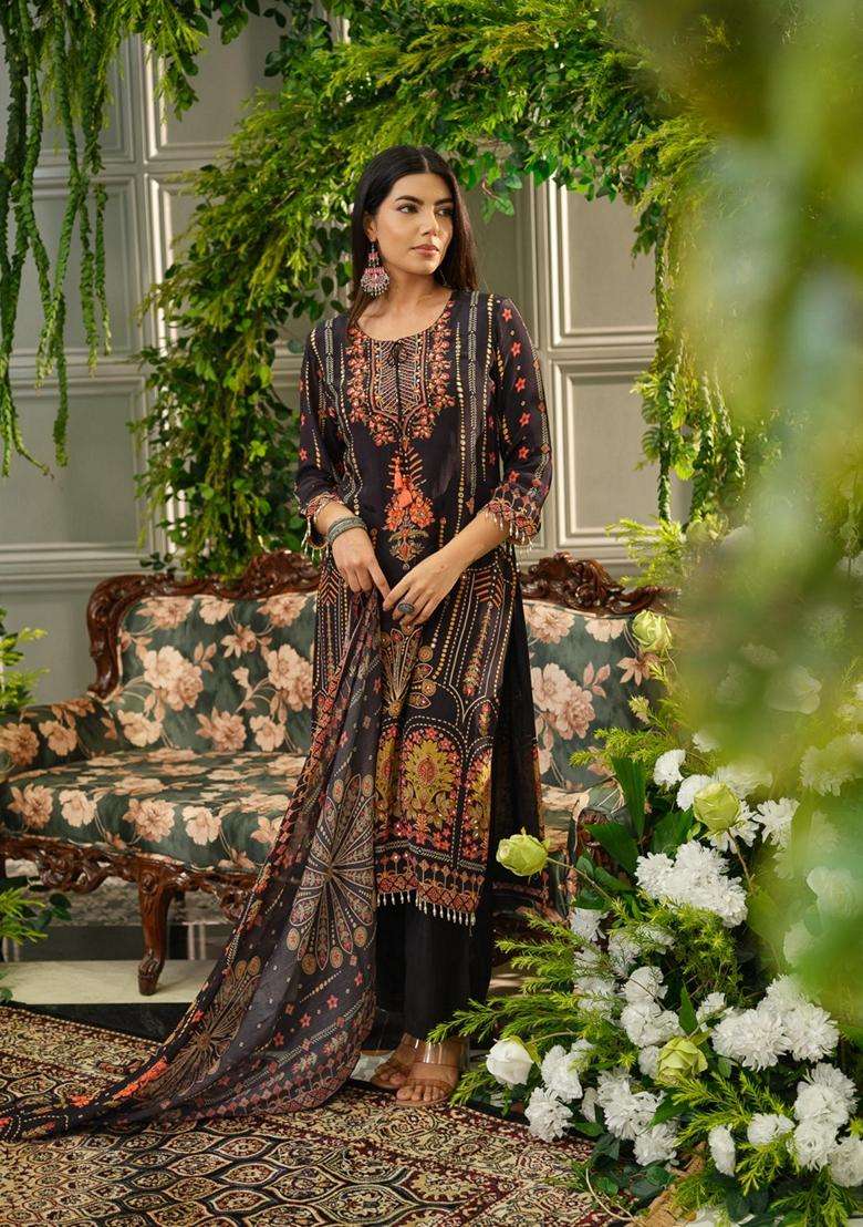 Black Printed Polyester Kurta Set - Indya