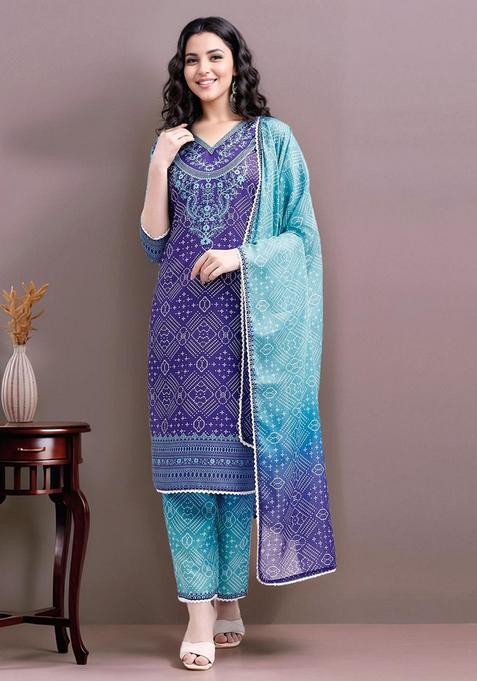 Blue Floral Cotton Kurta Set — view on Indya