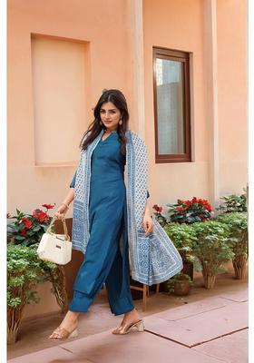 Blue Solid Rayon Kurta Set