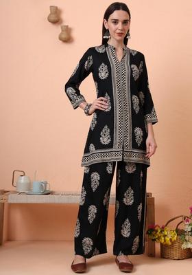 Black Floral Rayon Co-Ord Set
