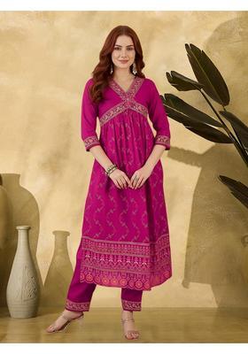 Rani Pink Embroidery Georgette Kurta Set
