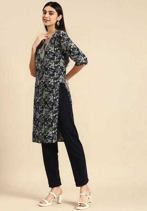 Multicolor Floral Crepe Kurta Set — view on Indya