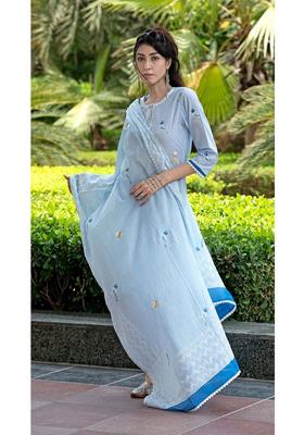 Sky Blue Embroidery Rayon Salwar Suit Set