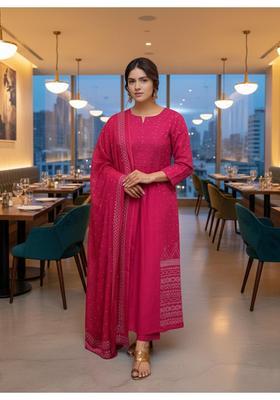 Pink Printed Rayon Kurta Set