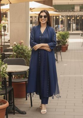 Blue Stripes Rayon Kurta Set