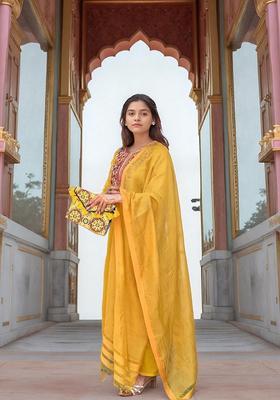 Yellow Embroidery Rayon Kurta Set