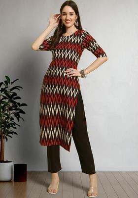 Multicolor Printed Crepe Kurta Set