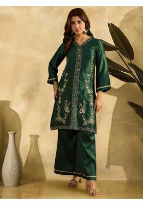 Green Embroidery Silk Palazzo Set