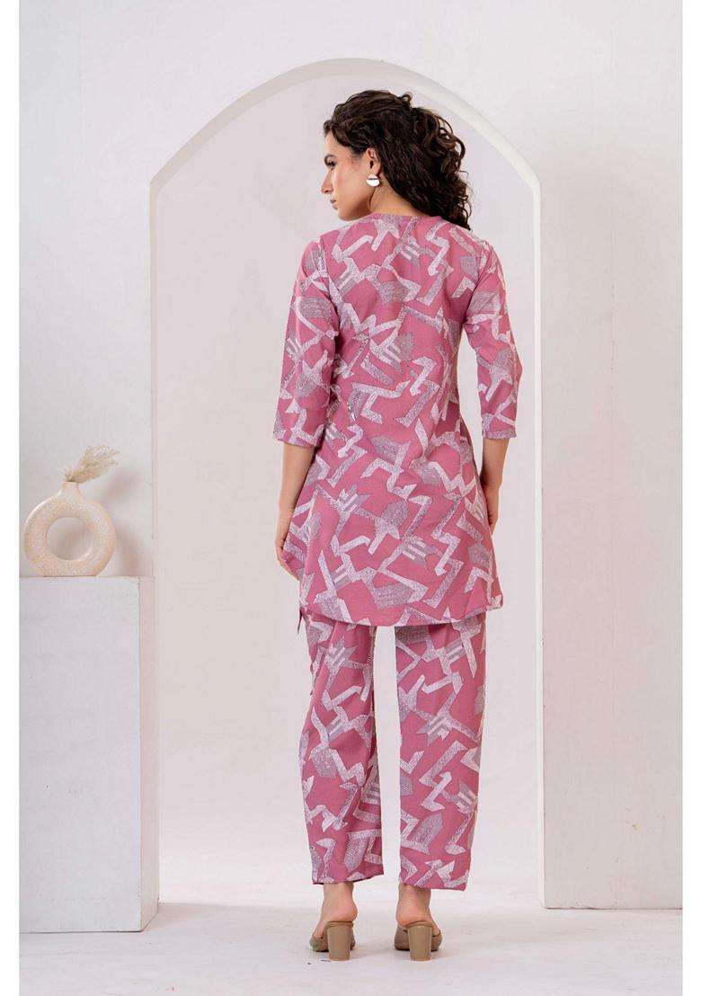 Pink Printed Rayon Co-Ord Set - Indya