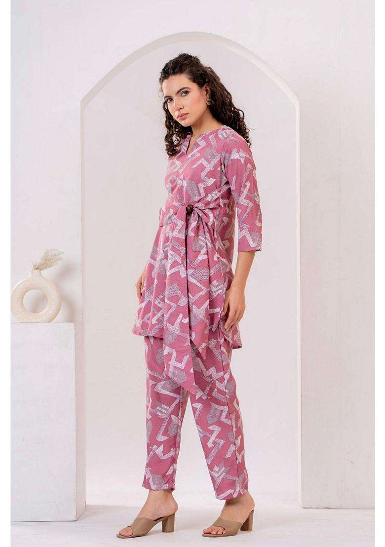 Pink Printed Rayon Co-Ord Set - Indya