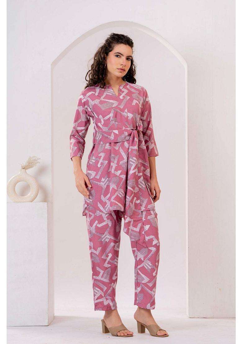 Pink Printed Rayon Co-Ord Set - Indya