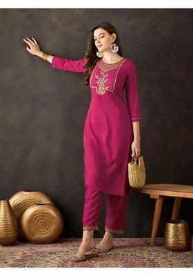 Pink Embroidery Silk Kurta Set