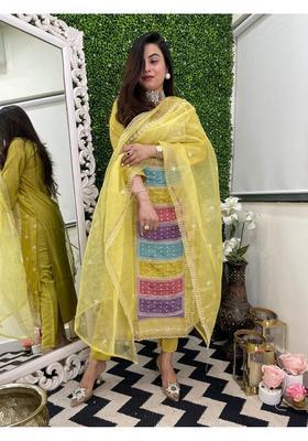 Yellow Embroidery Rayon Kurta Set