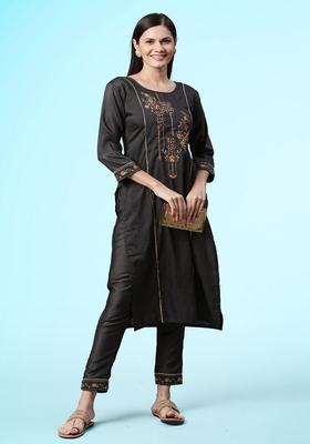 Black Embroidery Chiffon Kurta Set