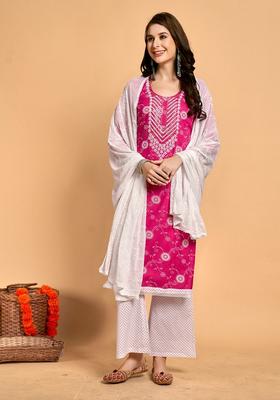 Pink Embroidery Viscose Kurta Set
