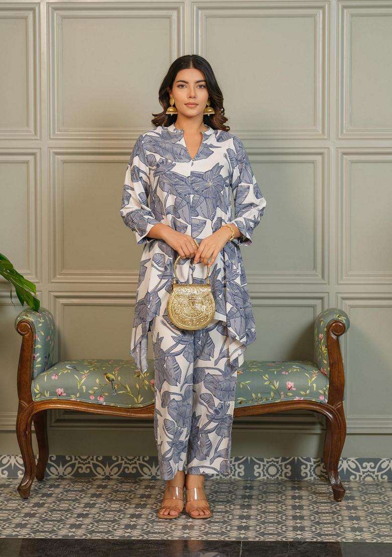 Blue Printed Viscose Co-Ord Set - Indya
