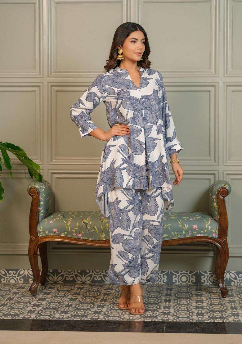 Blue Printed Viscose Co-Ord Set - Indya