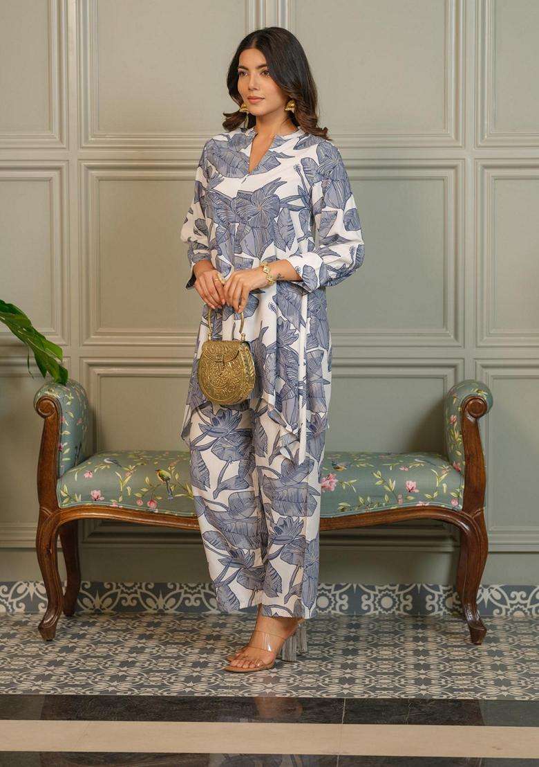 Blue Printed Viscose Co-Ord Set - Indya