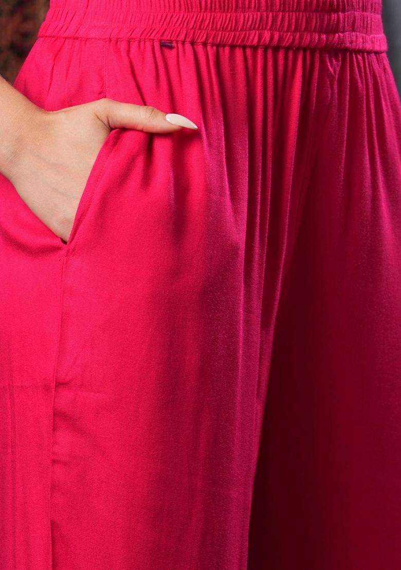 Pink Embroidery Rayon Kurta Set - Indya