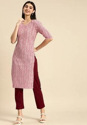 Pink Printed Crepe Kurta Set