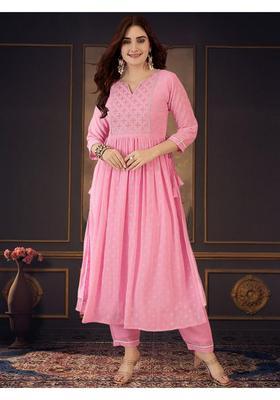 Pink Printed Georgette Kurta Set