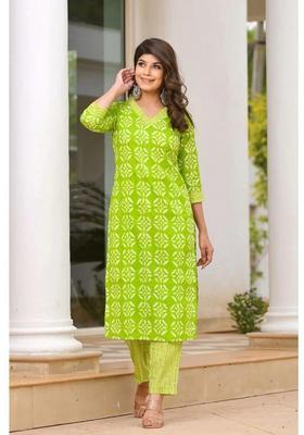Green Printed Rayon Kurta Set