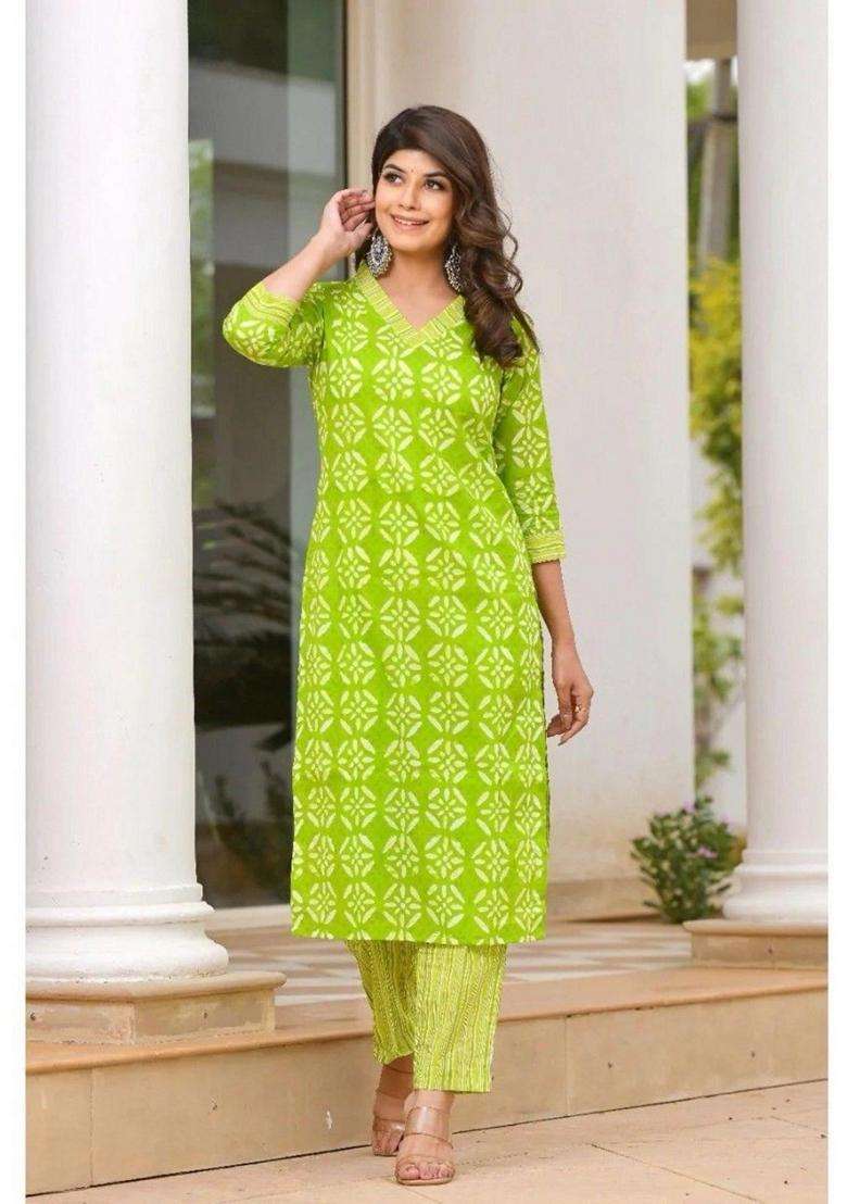 Green Printed Rayon Kurta Set - Indya