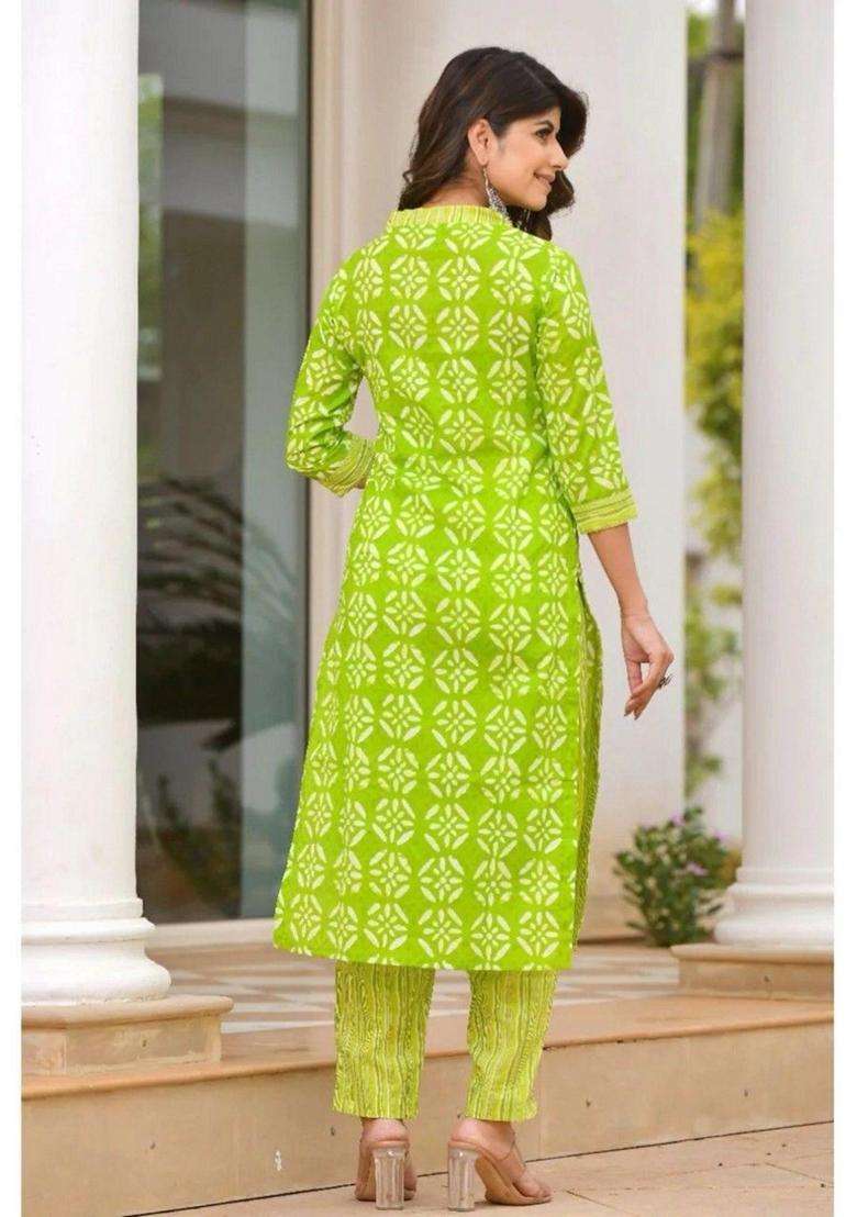 Green Printed Rayon Kurta Set - Indya