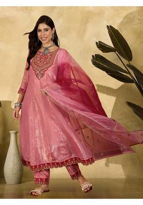 Pink Embroidery Silk Anarkali Set
