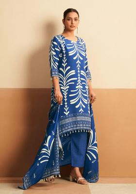 Blue Printed Cotton Kurta Set