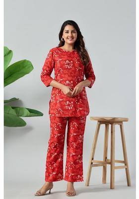 Red Floral Cotton Co-Ord Set
