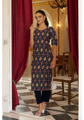 Blue Printed Crepe Kurta Set