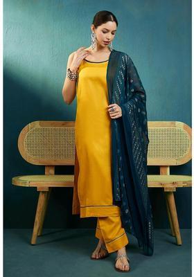Mustard Printed Cotton Kurta Set