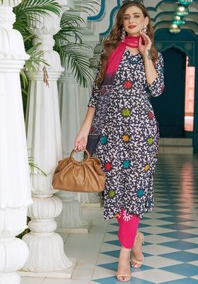 Blue Printed Rayon Kurta Set