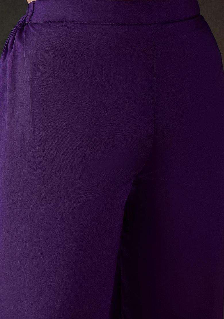 Purple Embroidery Silk Blend Kurta Set - Indya