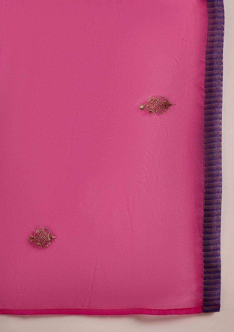 Purple Embroidery Silk Blend Kurta Set - Indya