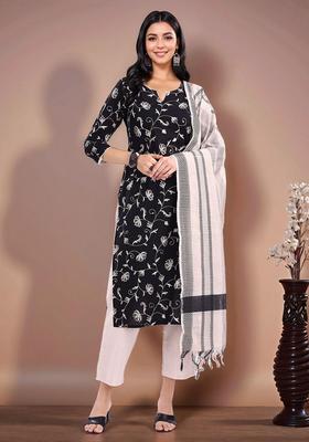 Black Embroidery Cotton Kurta Set