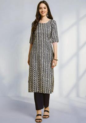 Blue Printed Crepe Kurta Set