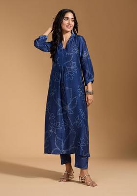 Blue Printed Rayon Anarkali Set