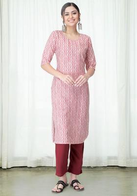 Pink Printed Crepe Kurta Set