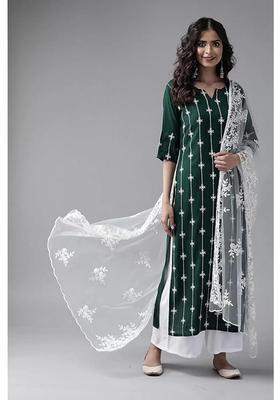 Green Embroidery Rayon Palazzo Set