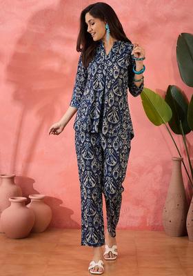 Blue Printed Cotton Co-Ord Set