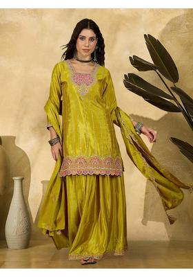 Green Embroidery Silk Palazzo Set