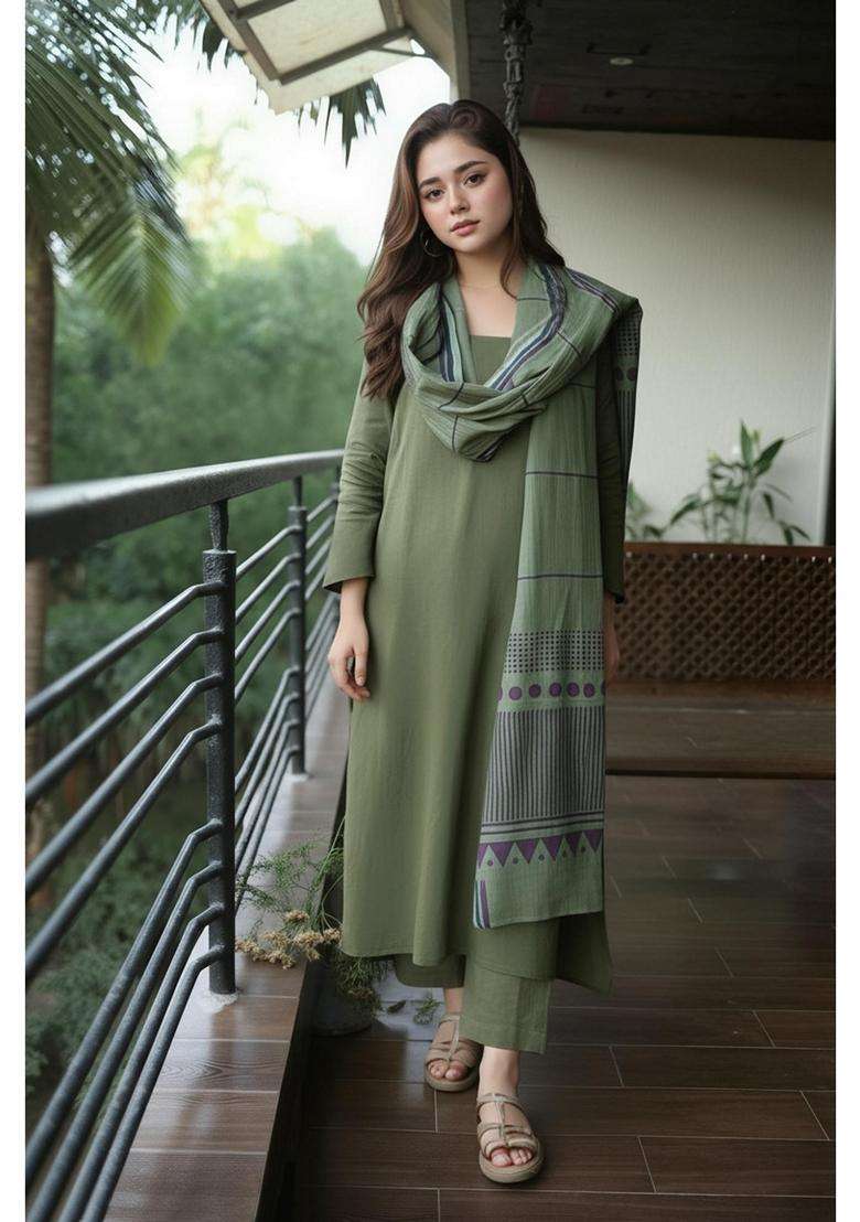 Green Solid Rayon Kurta Set - Indya