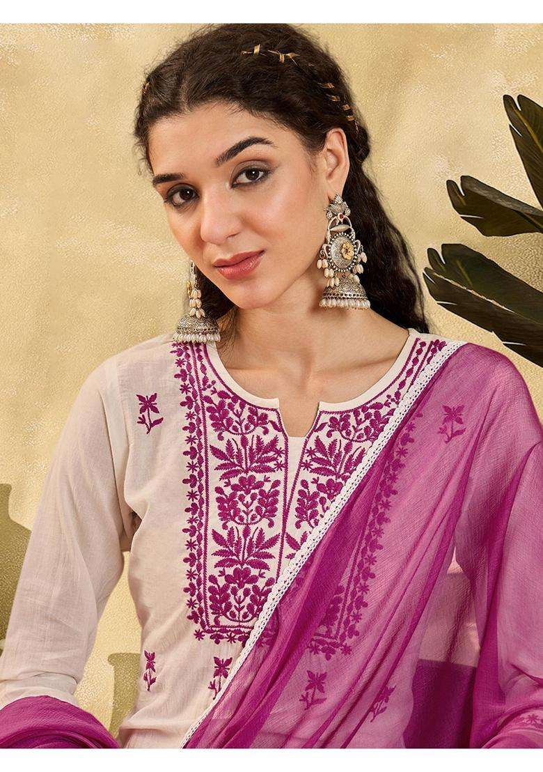 Purple Embroidery Silk Blend Kurta Set - Indya