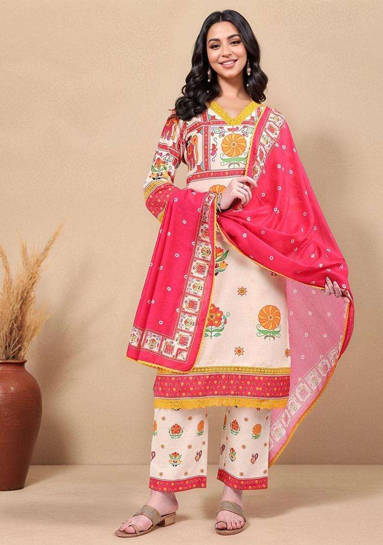 Multicolor Printed Cotton Kurta Set - Indya