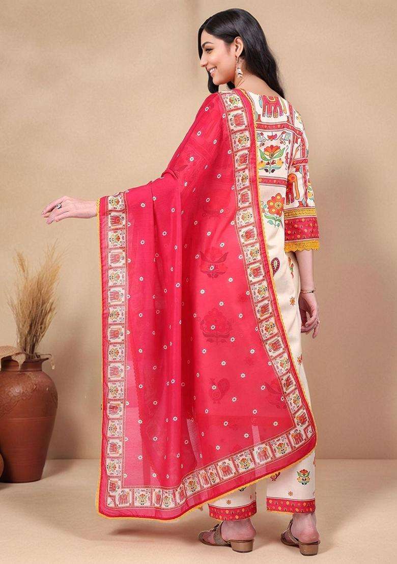 Multicolor Printed Cotton Kurta Set - Indya
